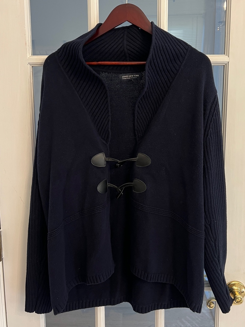 JONES NEW YORK Women’s Navy Toggle Cardigan Shawl Collar Cotton Blend Plus Sz 2X